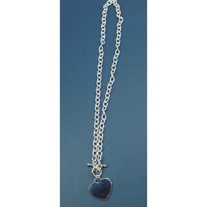 New 925 Solid Sterling Silver Link Heart Charm Bracelet Chain 17"